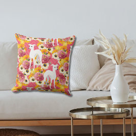 Vita italienska Greyhounds med Rosa Flowers Kudde