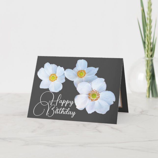 Vita japanska anemone grå färg bakgrund kort (Framsida)