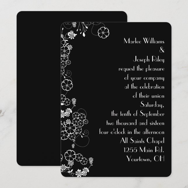 Vita japanska Blommigten gräns Inbjudningar (Fram/baksida)