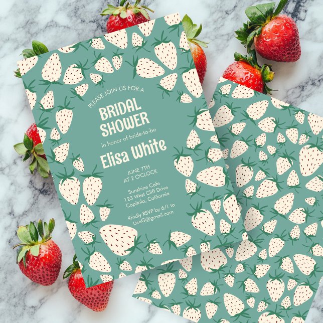 Vita Jordgubbar Pineberry Anpassad Bröllopsdusch Inbjudningar (White Strawberry Pineberry CUSTOM Bridal Shower Invitation
)