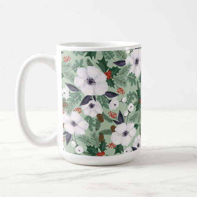 Vita julblommor och röda bär mönster kaffemugg (Vänster)
