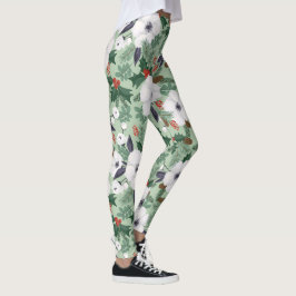 Vita julblommor och röda bär mönster leggings