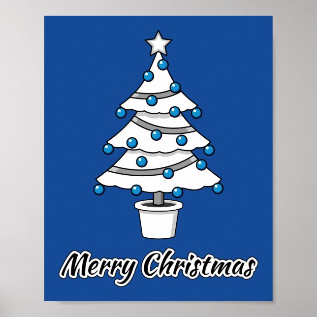 Vita Julgran Blue-Dekorationer - God jul Poster (Framsidan)
