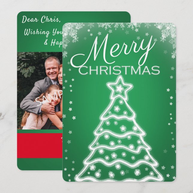 Vita julgran fotogratulationskort julkort (Fram/baksida)