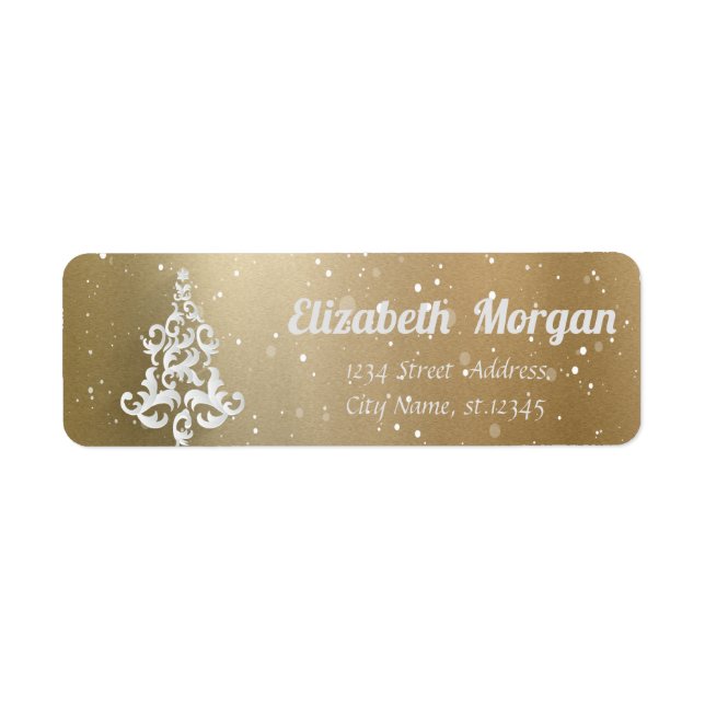 Vita Julgran Guld Helgdag,Jul Returadress Etikett (Framsidan)