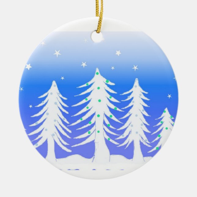 Vita julgranar med frost julgransprydnad keramik (Framsidan)