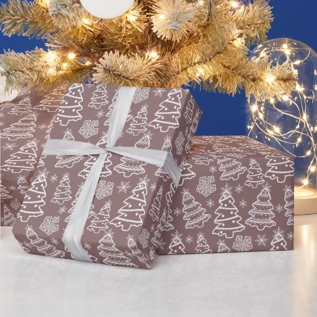 Vita julgranar och snöflingor jul presentpapper (Helgdagar)
