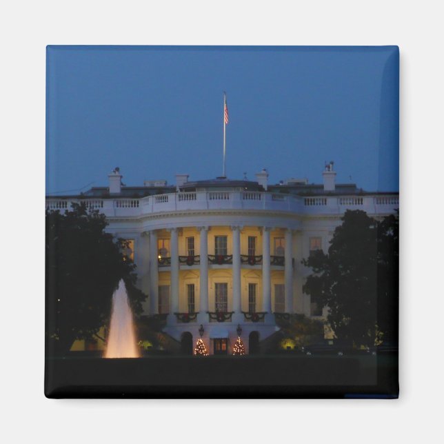 Vita julhuset på natten i Washington DC Magnet (Framsidan)