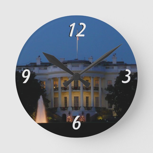 Vita julhuset på natten i Washington DC Rund Klocka (Framsida)