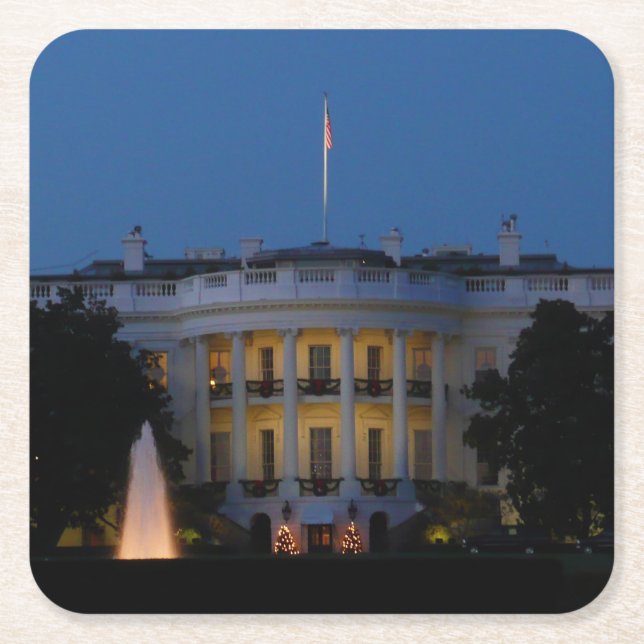 Vita julhuset på natten i Washington DC Underlägg Papper Kvadrat (Framsidan)