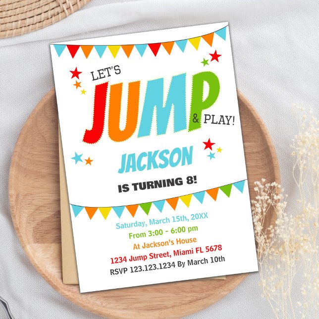 Vita jumpfödelsedagsinbjudningar inbjudningar (White Jump Birthday Invitations)