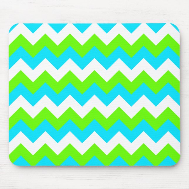 Vita kalk och Aqua Three Färg Chevron Musmatta (Framsidan)