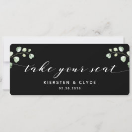 Vita kalligrafi grönska Ta din plats Översta korte Inbjudningar