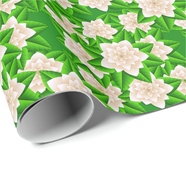 Vita kamelior och gröna blad presentpapper (Rullad Hörn)
