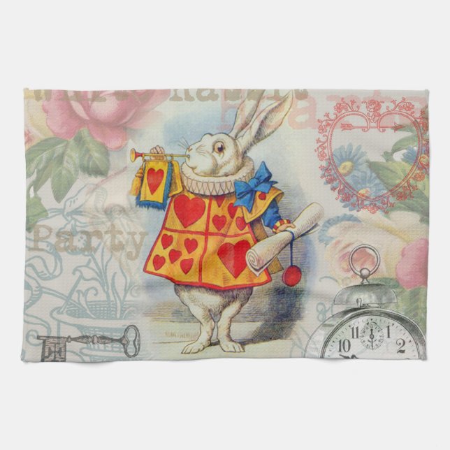 Vita Kanin Hjärter Alice Classic Kökshandduk (Horisontell)