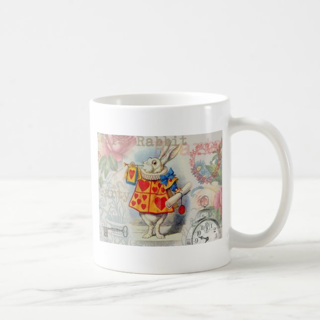 Vita Kanin Hjärter Alice Klassiker Kaffemugg (Höger)