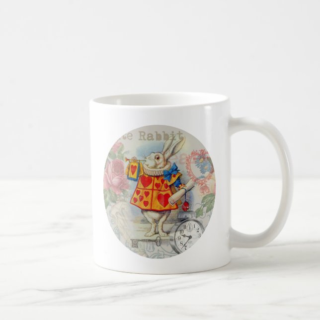 Vita Kanin Hjärter Alice Klassiker Kaffemugg (Höger)