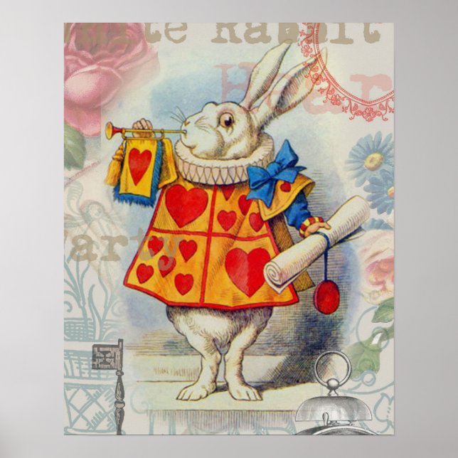 Vita Kanin Hjärter Alice Klassiker Poster (Framsidan)