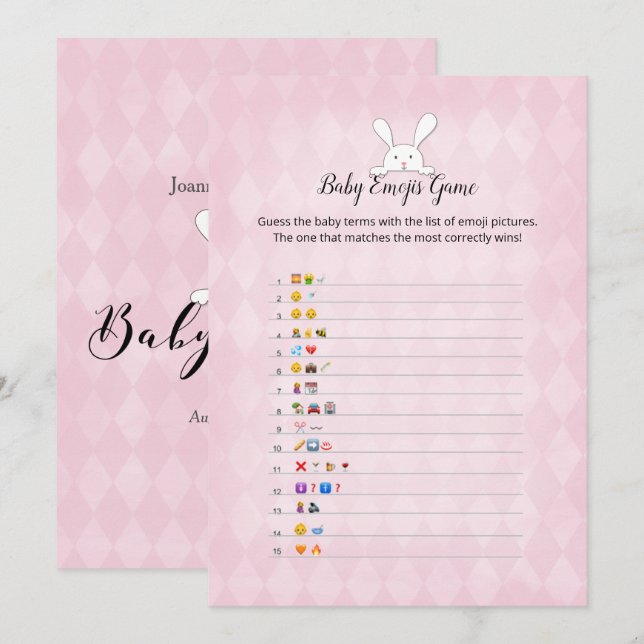 Vita Kanin Rosa Argyle Baby Emoji Bilder Lek Inbjudningar (Fram/baksida)