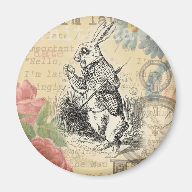 Vita kaninen Alice i Underlandet Konst Magnet (Framsidan)