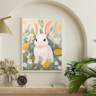 Vita kaninen bland vårlor Poster