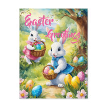 Vita kaniner i Påsk med färgade ägg