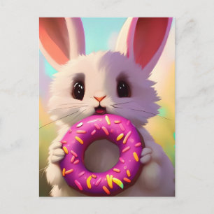 Vita kaniner med rosa donut vykort