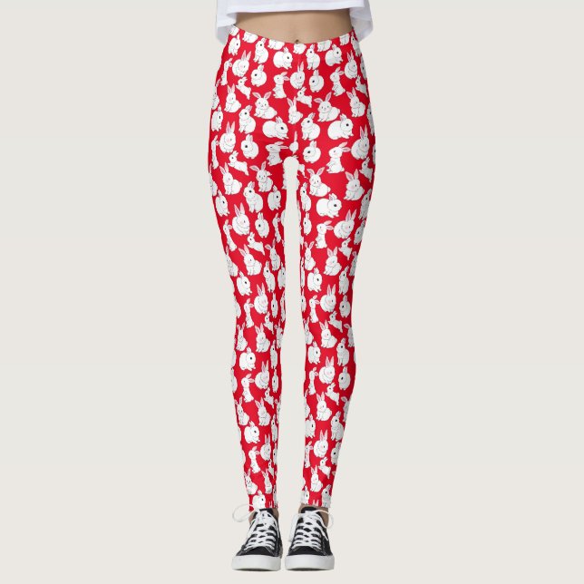 Vita kaniner mönster 01.bw leggings (Framsida)