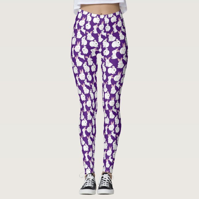 Vita kaniner mönster 01.bw Lila Leggings (Framsida)