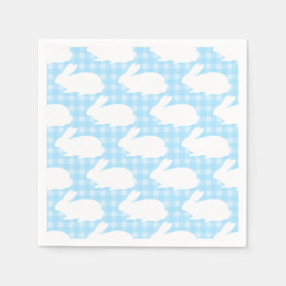 Vita kaniner på pastellblått gingham-mönster pappersservett
