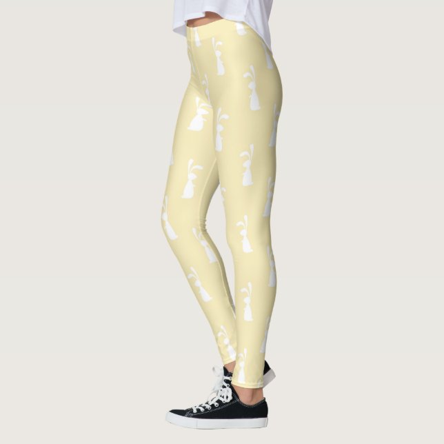 Vita kaninöron Glad påsk Vårssäsong Leggings (Vänster)