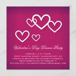 Vita Kärlek Hearter på Mörk Rosa Valentines Party Inbjudningar