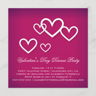 Vita Kärlek Hearter på Mörk Rosa Valentines Party Inbjudningar