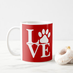 Vita KÄRLEK Ord Hund Tass Mönster på Röda bakgrund Kaffemugg
