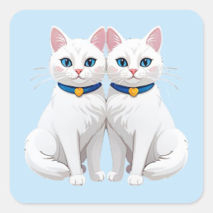 Vita katter med blå ögon 💙 Söta tvillingdjur Fyrkantigt Klistermärke