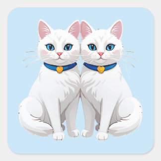 Vita katter med blå ögon 💙 Söta tvillingdjur Fyrkantigt Klistermärke