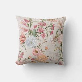 Vita katter rosa rosor blom- kudde