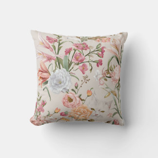Vita katter rosa rosor blom- kudde