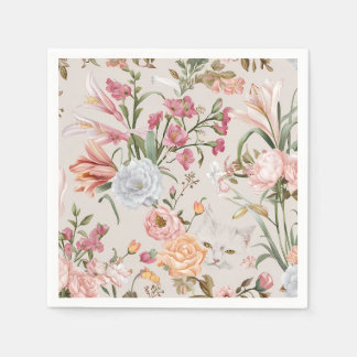 Vita katter rosa rosor blom- pappersservett