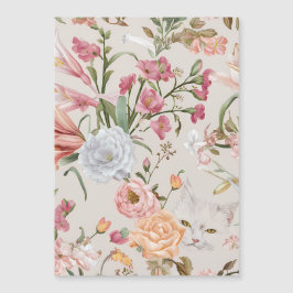 Vita katter rosa rosor blomsterflat tackkort