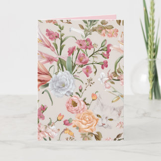 Vita katter rosa rosor blomsterflat tackkort kort