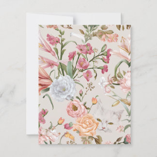 Vita katter rosa rosor blomsterflat tackkort tack kort