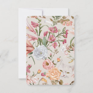 Vita katter rosa rosor blomsterflat tackkort tack kort
