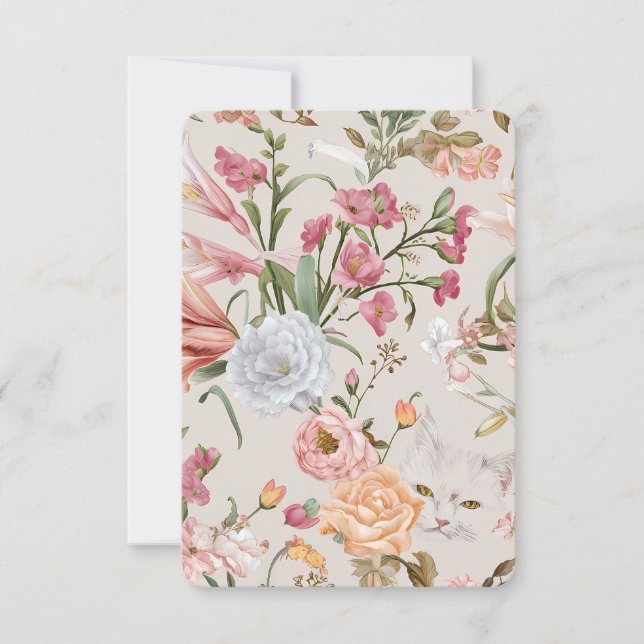 Vita katter rosa rosor blomsterflat tackkort tack kort (Framsida)