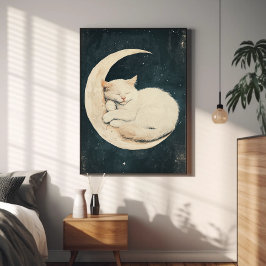 Vita kattor i Crescent Måne - Dreamy Night Poster