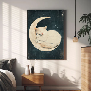 Vita kattor i Crescent Måne - Dreamy Night Poster