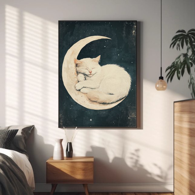 Vita kattor i Crescent Måne - Dreamy Night Poster (Skapare uppladdad)