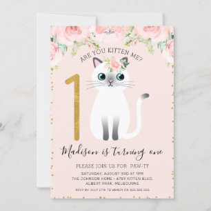 Vita Kitten är du Kitten mig 1:a födelsedagen Inbjudningar