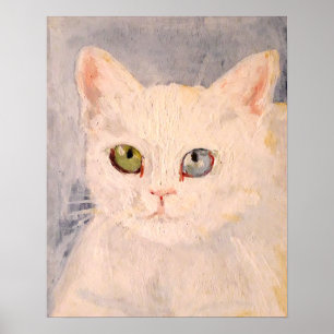 Vita Kitten med blå Öga och Grönt Öga Poster