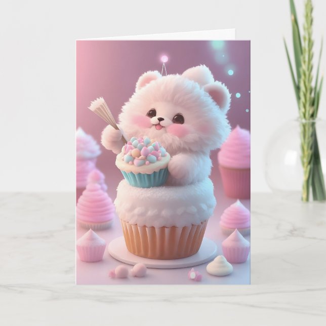 Vita Kitten Party Hat-Muffinsar tomma Kort (Framsida)